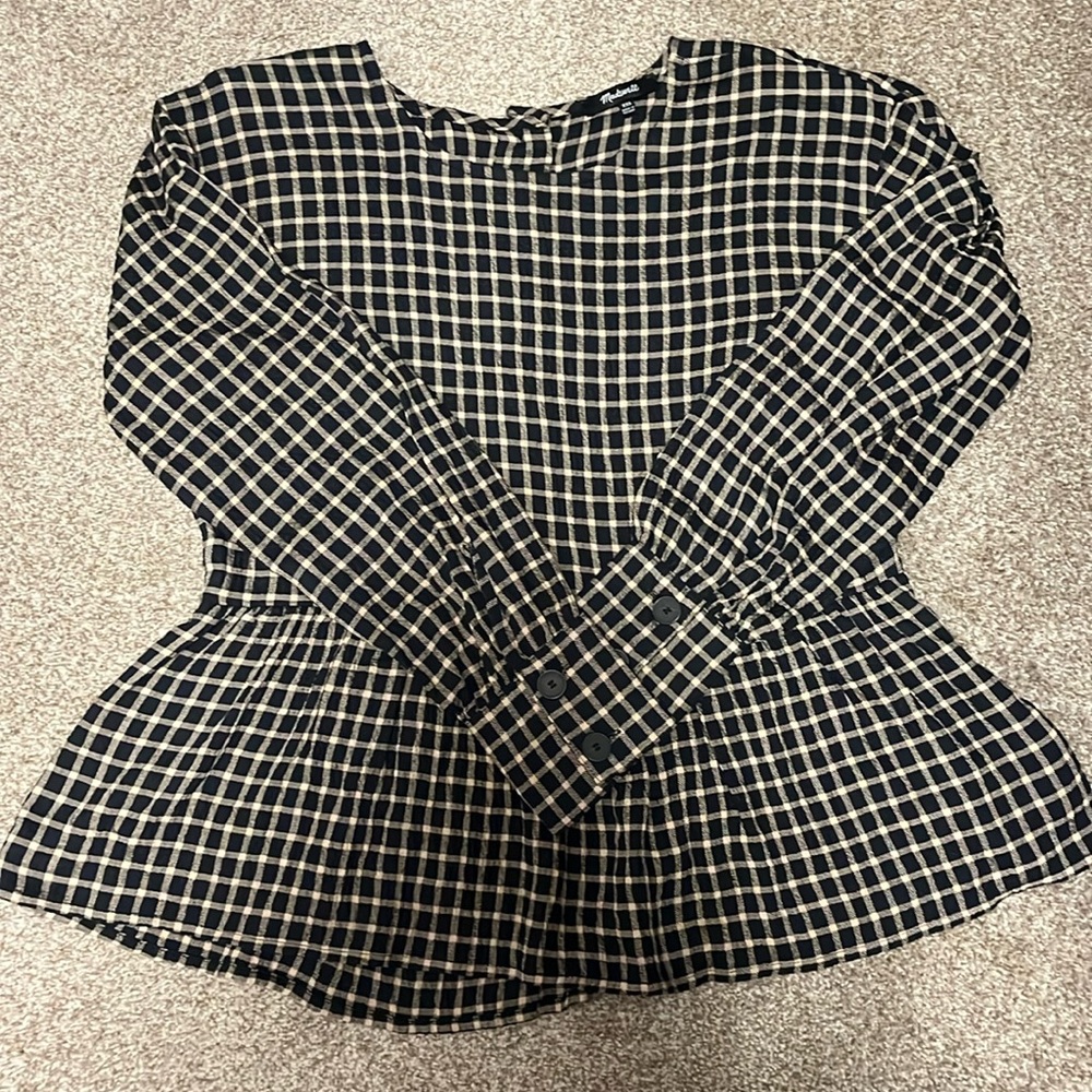 Madewell Black and Beige Plaid Blouse